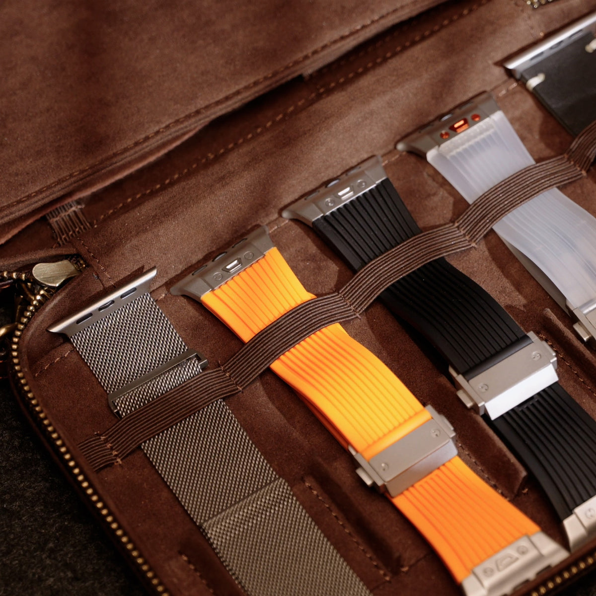 Handmade Leather Storage Case for Watch Bands – For Apple Watch, Samsung Galaxy Watch, Garmin