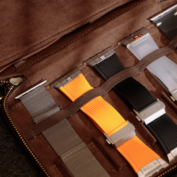 Handmade Leather Storage Case for Watch Bands – For Apple Watch, Samsung Galaxy Watch, Garmin