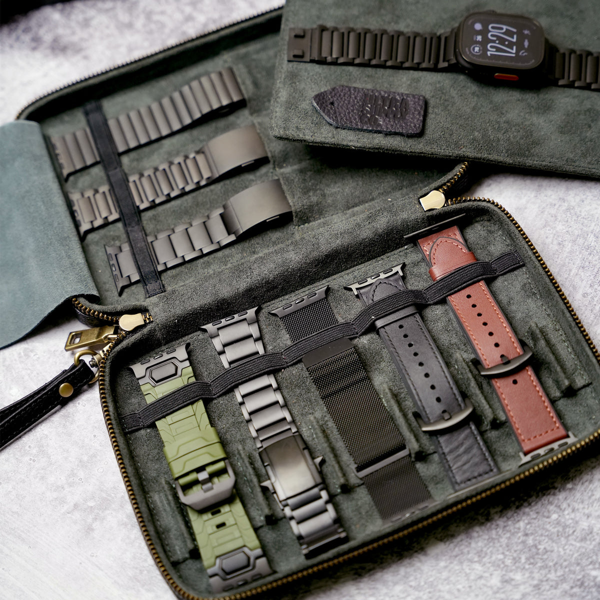 Handmade Leather Storage Case for Watch Bands – For Apple Watch, Samsung Galaxy Watch, Garmin