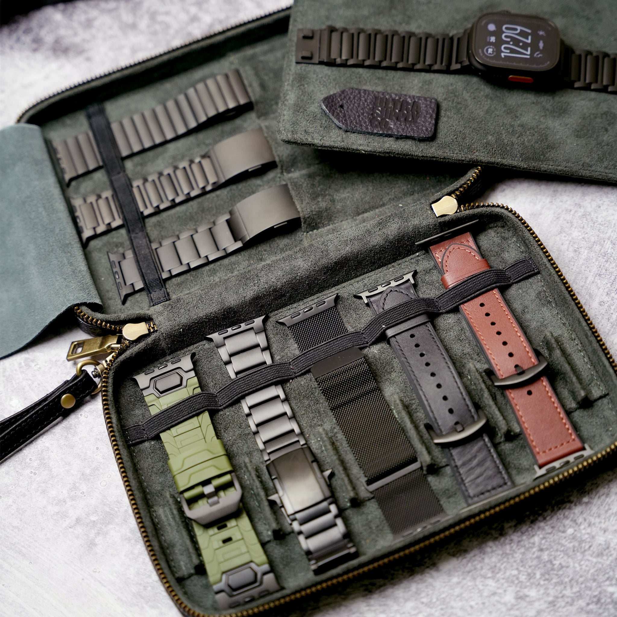 Handmade Leather Storage Case for Watch Bands – For Apple Watch, Samsung Galaxy Watch, Garmin