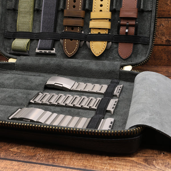 Handmade Leather Storage Case for Watch Bands – For Apple Watch, Samsung Galaxy Watch, Garmin