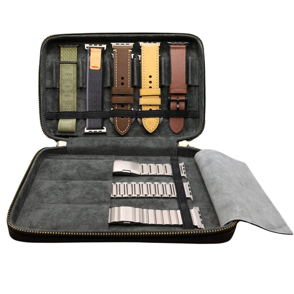 Handmade Leather Storage Case for Watch Bands – For Apple Watch, Samsung Galaxy Watch, Garmin