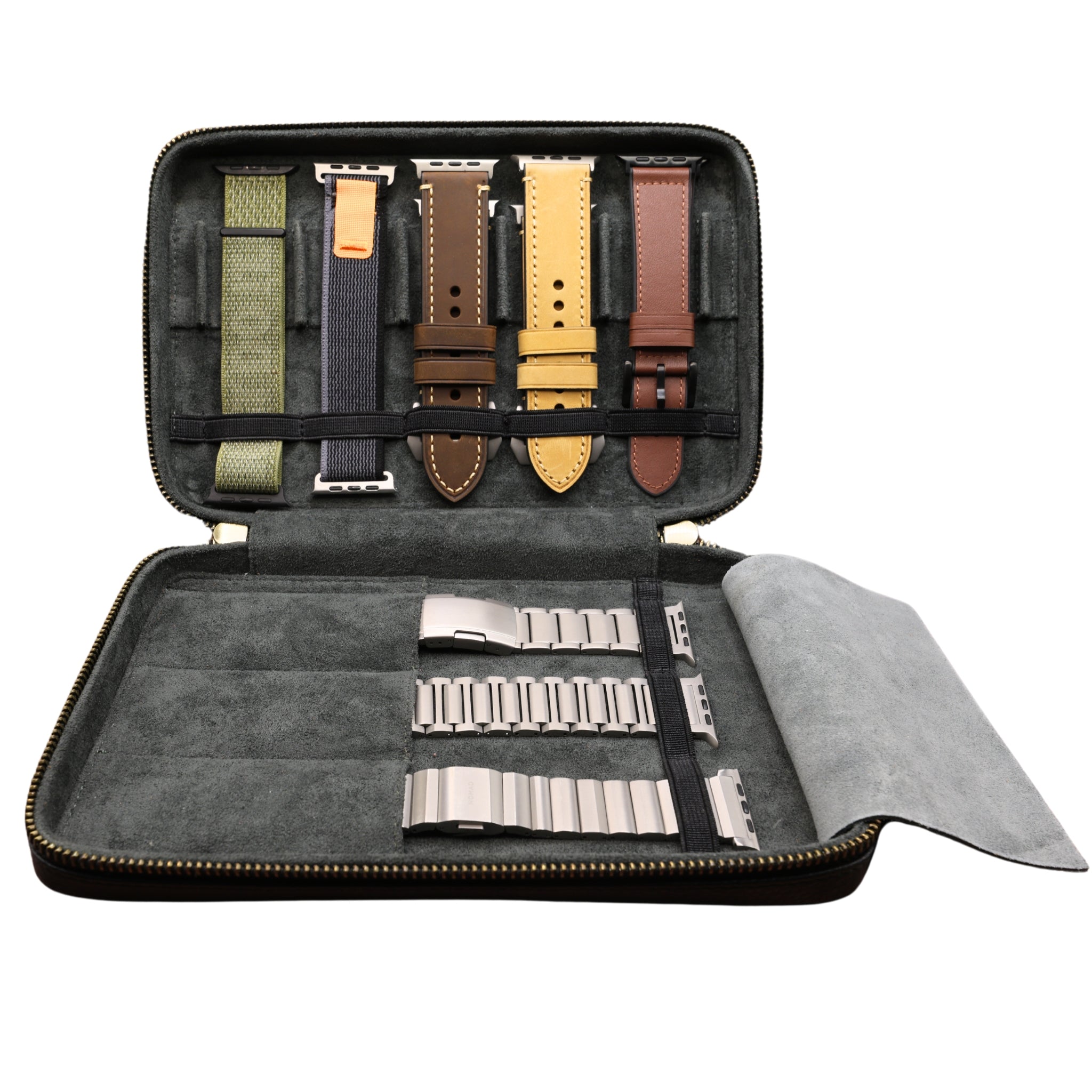 Handmade Leather Storage Case for Watch Bands – For Apple Watch, Samsung Galaxy Watch, Garmin