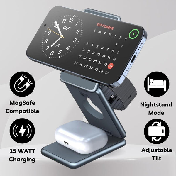 3-in-1 Wireless Charging Station for iPhone, AirPods & Apple Watch – Fast Nightstand Charger Dock