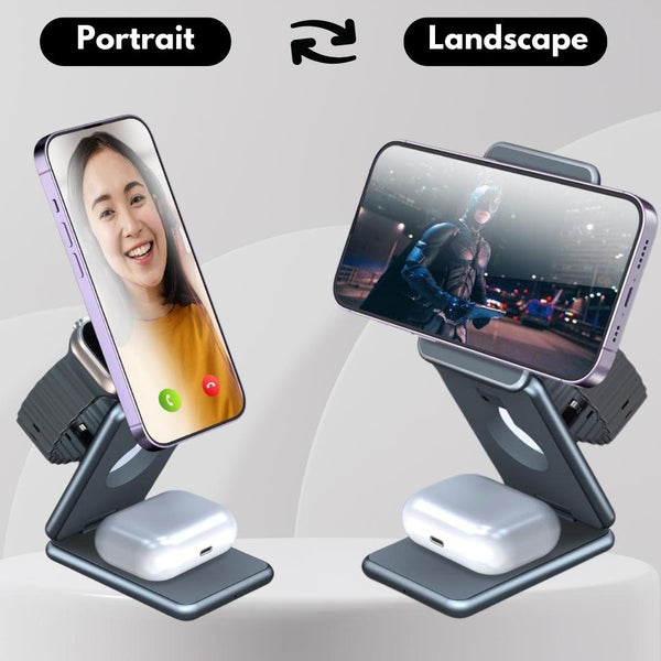 3-in-1 Wireless Charging Station for iPhone, AirPods & Apple Watch – Fast Nightstand Charger Dock
