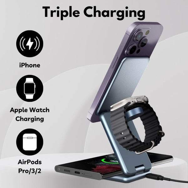 3-in-1 Wireless Charging Station for iPhone, AirPods & Apple Watch – Fast Nightstand Charger Dock